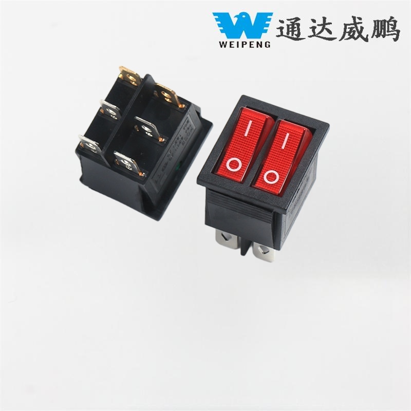 KCD4 Double 2-Position 6-Pin Red Illuminated Rocker Switch
