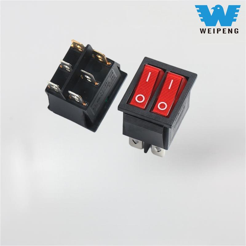 KCD4 Double Red Rocker Switch na may Banayad