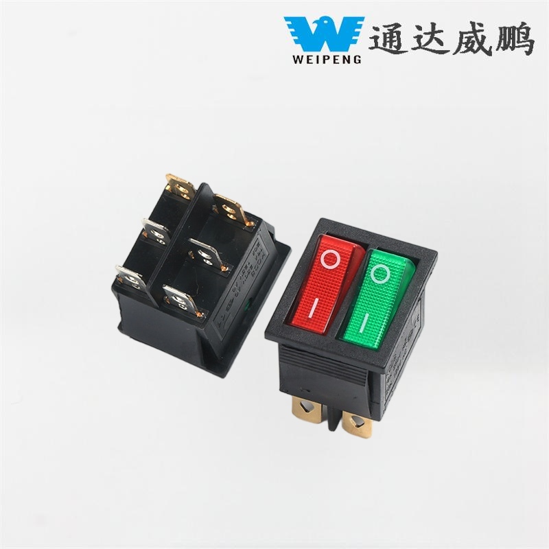 Kcd4 Double Rocker Boat Switch 6 Pin na may Pula at Berde na Ilaw
