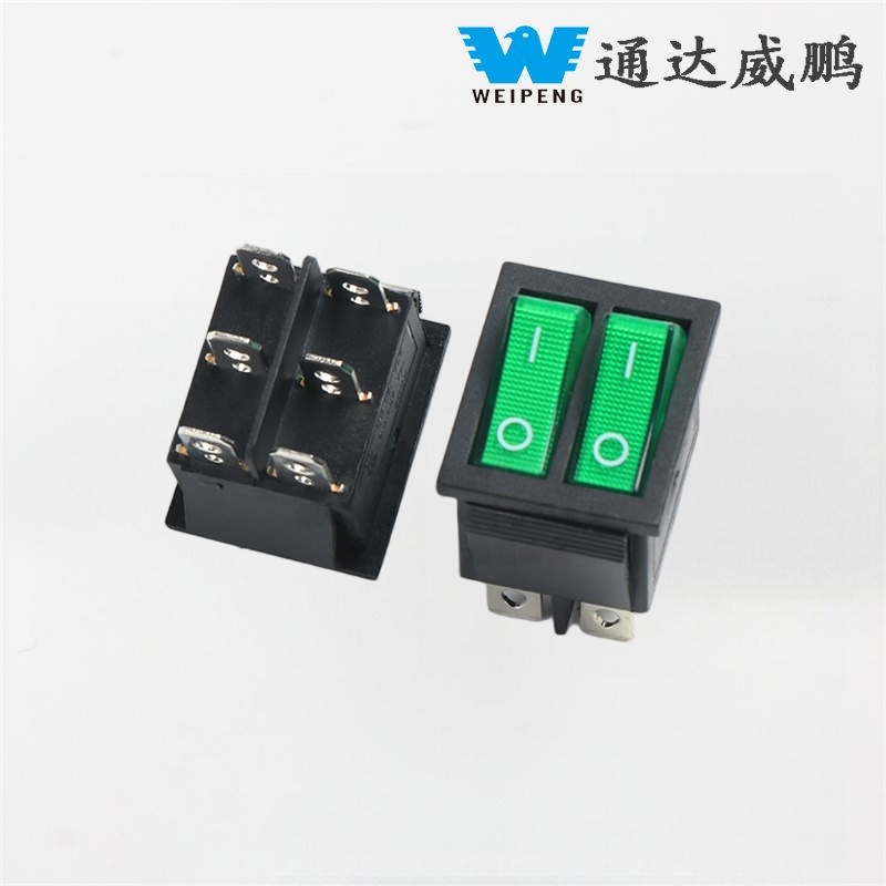 KCD4 Double Rocker Boat Switch DPDT 2 Posisyon 6 Pin na may Green Light
