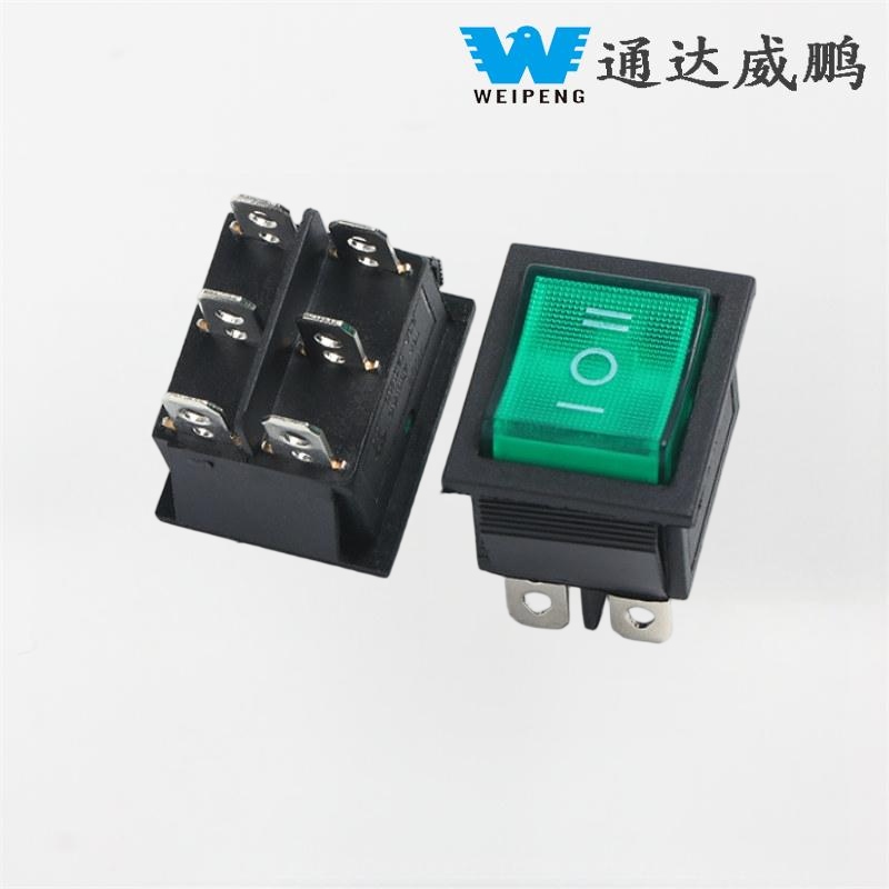 KCD4 Green LED 6-pin/4-pin Iluminated 16A 250V Rocker Switch