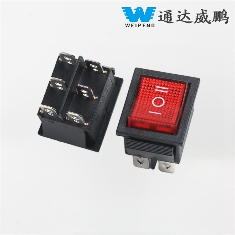 Kcd4 Red Lighted 3-Position 6-Pin 16A High-Current Rocker Switch